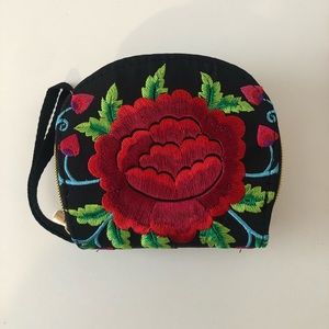 Flower embroidered wristlet